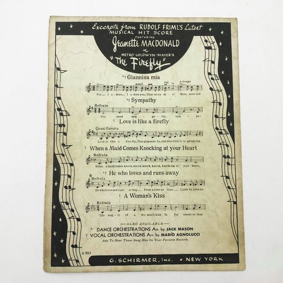 Music Sheets Giannina Mia Italian Piano The Firefly Movie Picture 1937 - Picture 2 of 5